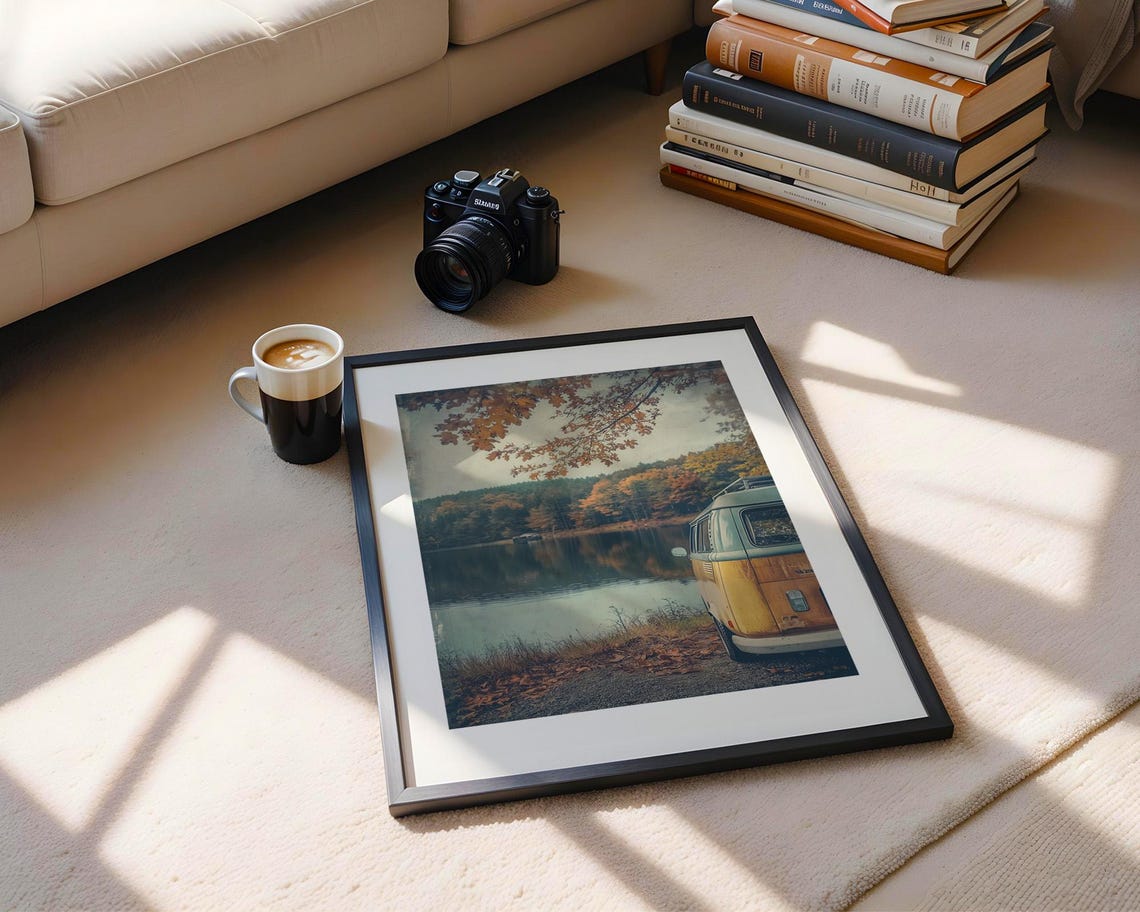 Retro Camper Van Autumn Lake Fall Foliage Vintage Travel Poster - Image 5