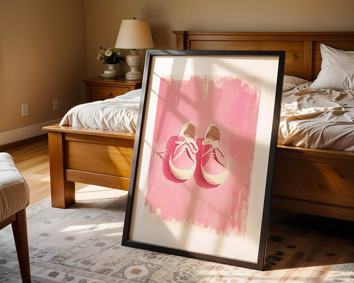 Pink Baby Sneakers Watercolor Style On Blush Pink Background Poster - Image 5