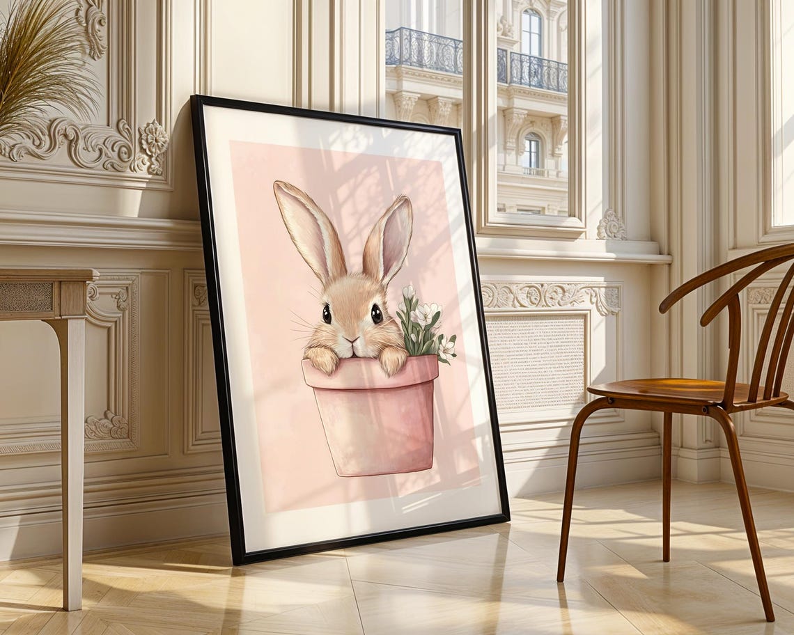 Cute Bunny In Flower Pot Nursery Decor Art Print Trendy Wall Room Prints Poster - Image 5