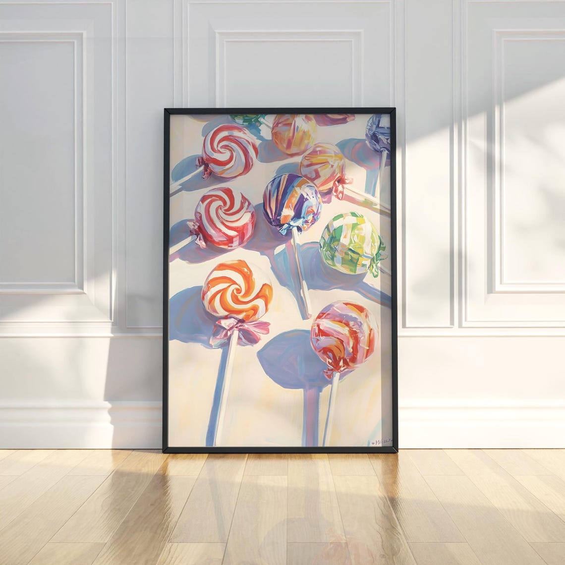 Colorful Swirl Lollipop Candy Painting Playful Retro Style Poster