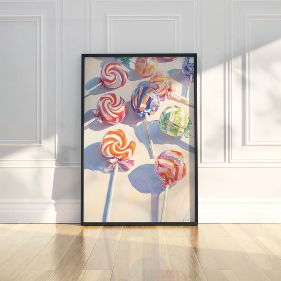 Colorful Swirl Lollipop Candy Painting Playful Retro Style Poster