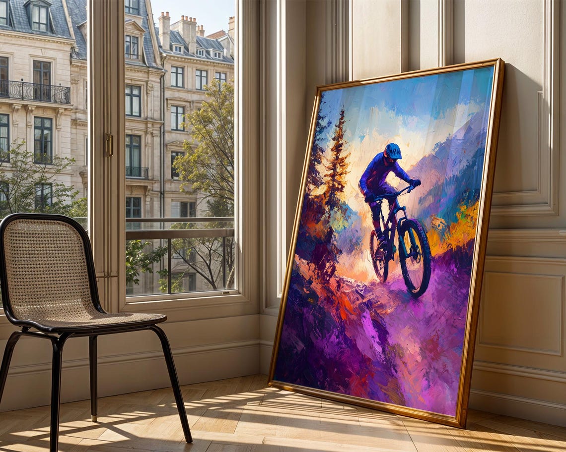 Mountain Biker Trail Ride Colorful Abstract Cycling Sports Print - Image 3