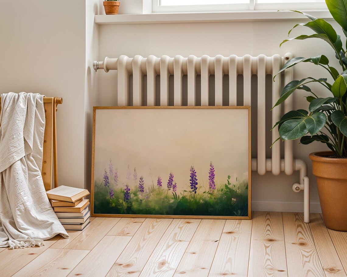 Purple Lupine Flowers Misty Meadow Soft Watercolor Botanical Poster - Image 6