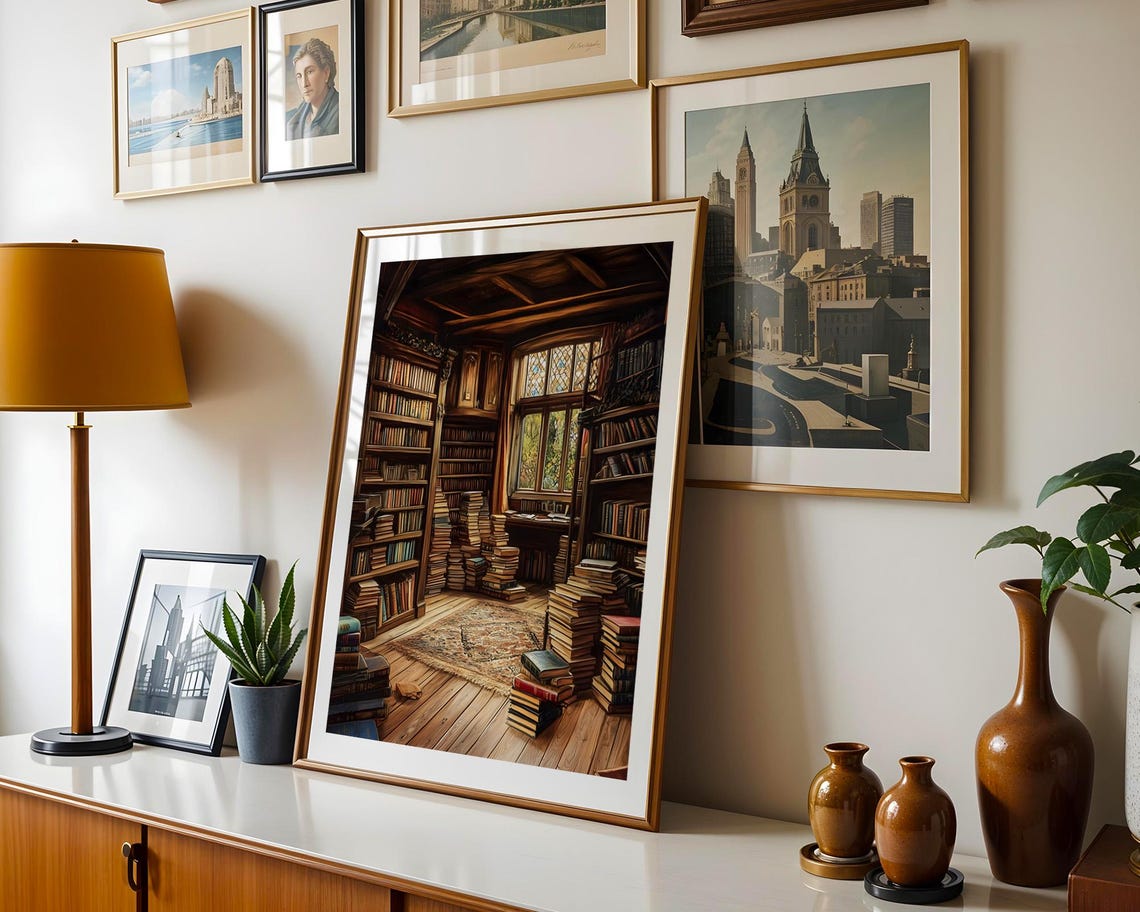 Cozy Old Library Book Room Dark Academia Bookshelf Reading Poster - Image 5