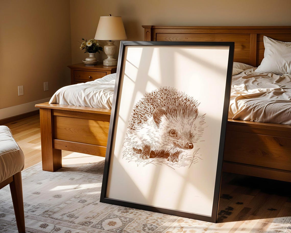 Hedgehog Ink Sketch Line Art Simple Animal Illustration Drawing Trendy Poster Wall Print Modern Home Decor - Image 5