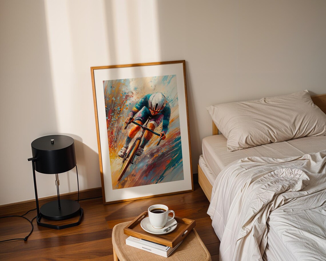 Dynamic Road Cyclist Sprint Race Watercolor Cycling Sports Print - Image 2