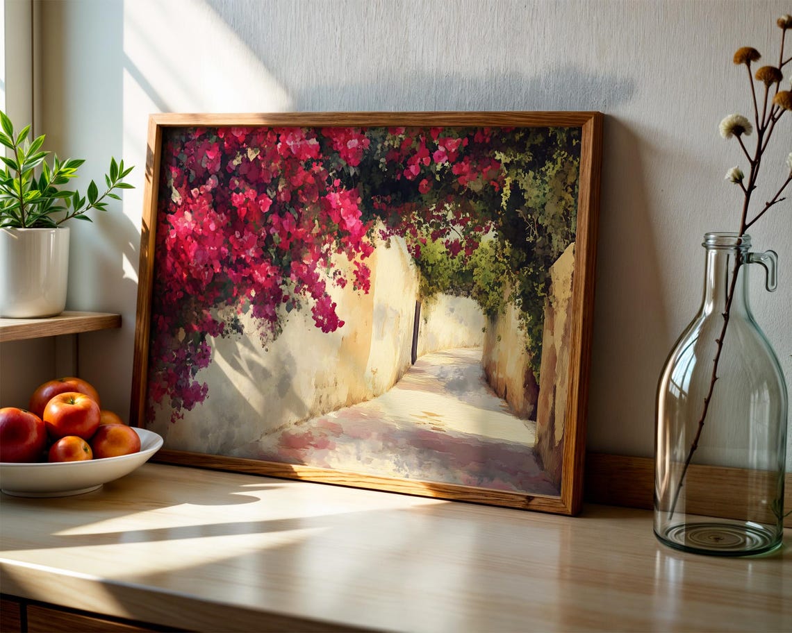Bougainvillea Alley Mediterranean Garden Path Floral Painting Poster - Image 2