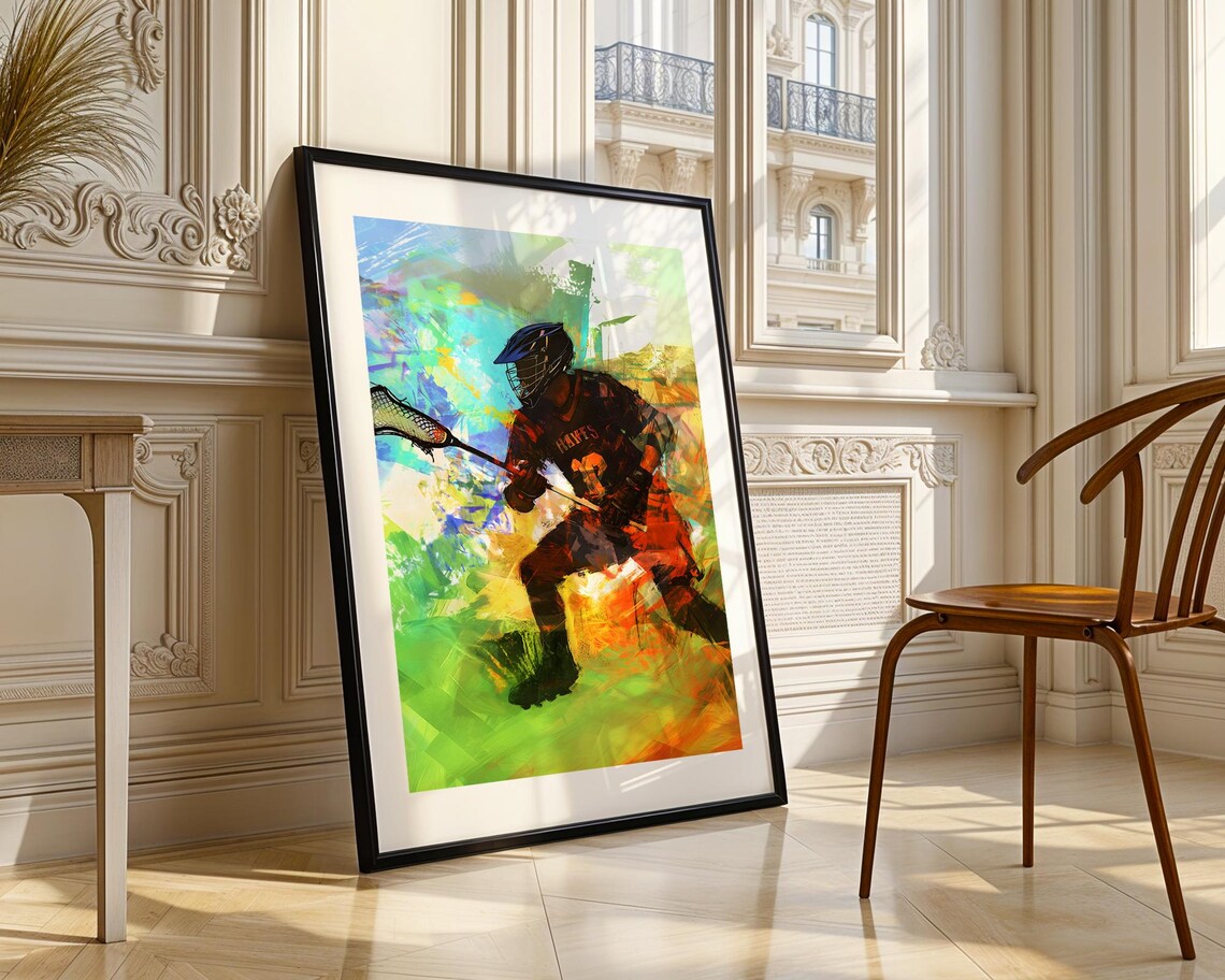 Colorful Lacrosse Player Number 13 Hawks Watercolor Sports Print - Image 4