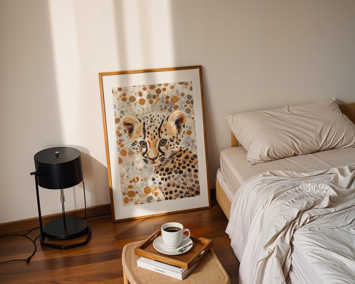 Leopard Cub Portrait Golden Dots Cute Big Cat Wildlife Art Poster - Image 2