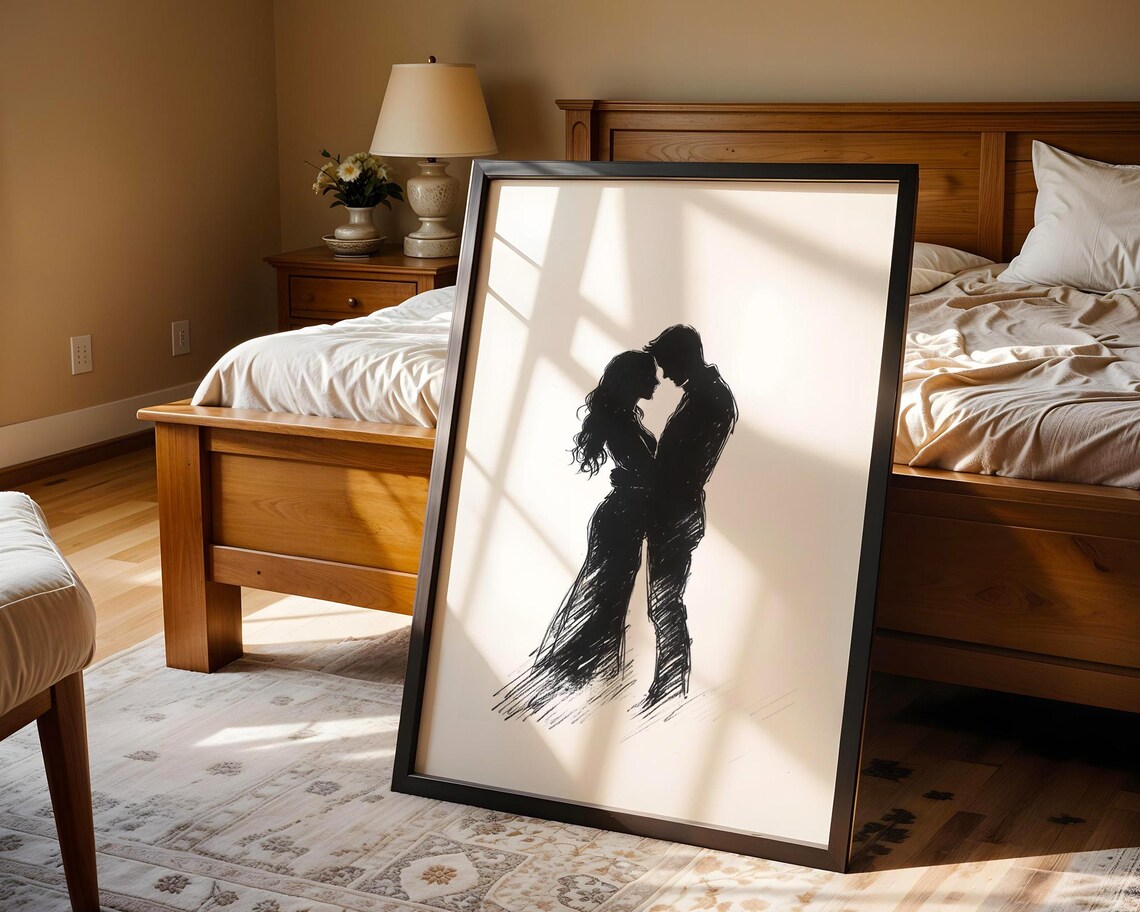 Romantic Couple Silhouette Embracing Minimalist Love Sketch Poster - Image 5