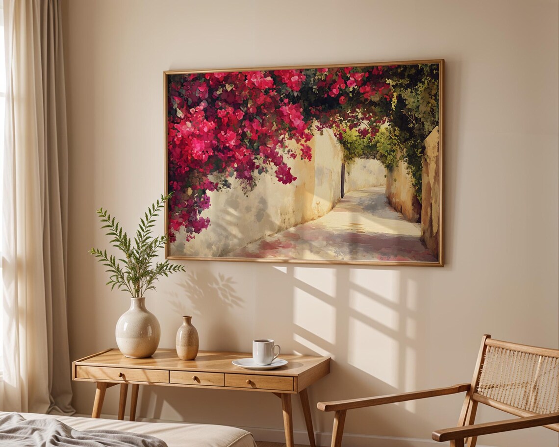Bougainvillea Alley Mediterranean Garden Path Floral Painting Poster
