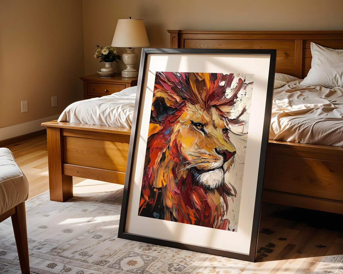 Majestic Lion Head Bold Abstract Impasto Style Oil Painting Poster - Image 4