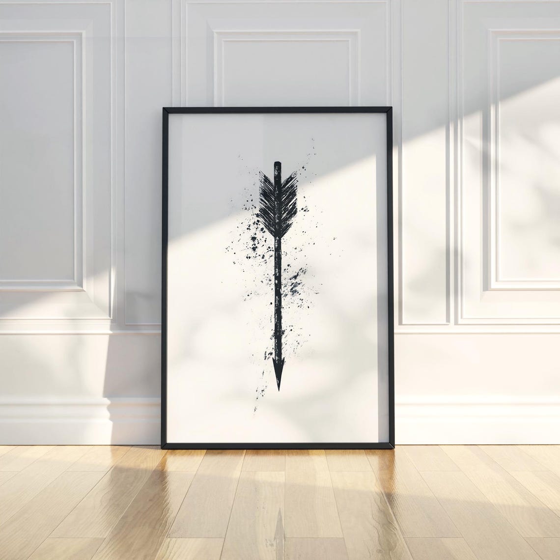 Feather Arrow Black Ink Splatter Minimalist Boho Tribal Wall Poster