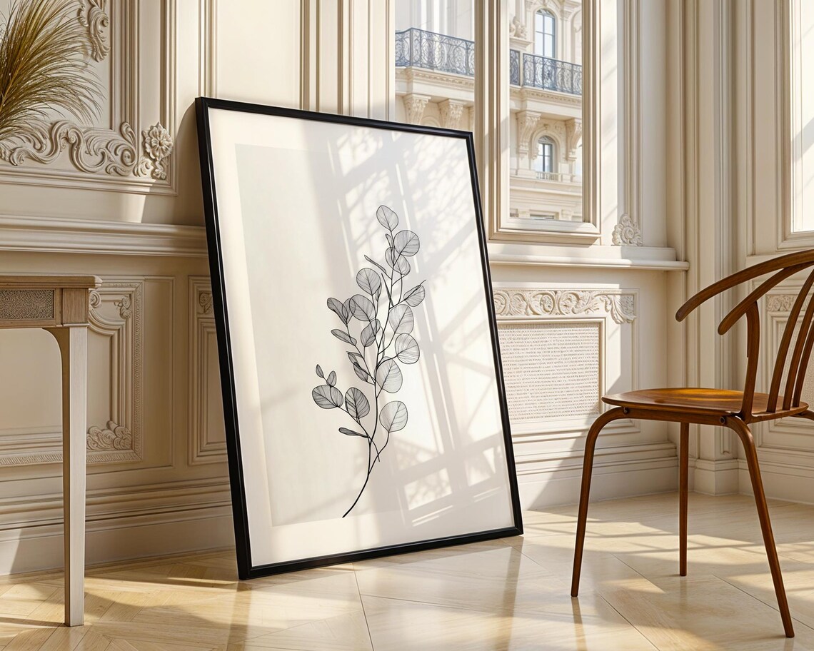 Minimalist Eucalyptus Branch Line Art Poster for Botanical Decor - Image 3