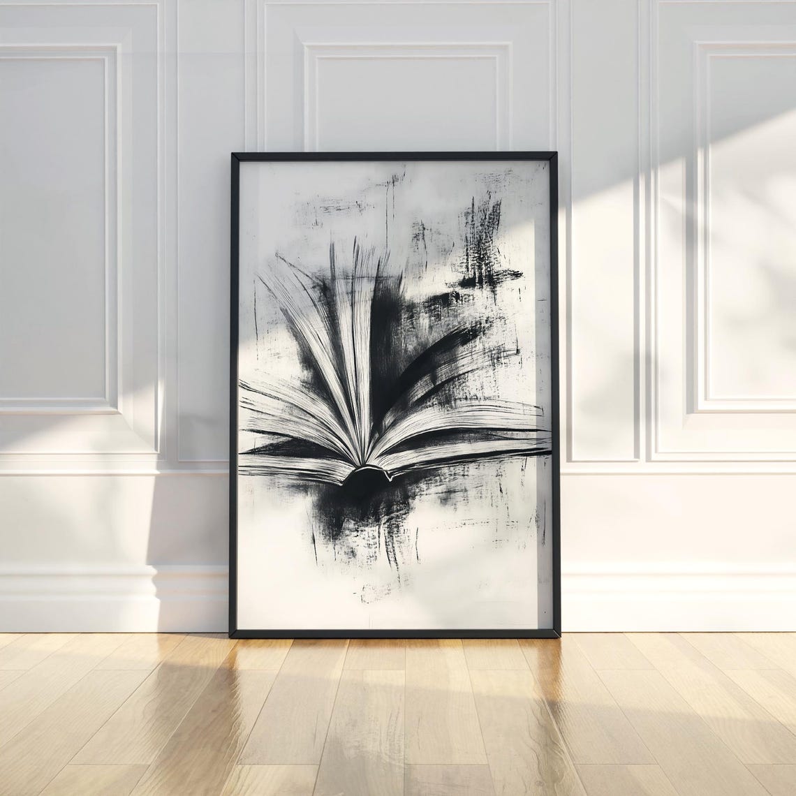 Magical Open Book With Flying Pages Black Charcoal Abstract Poster