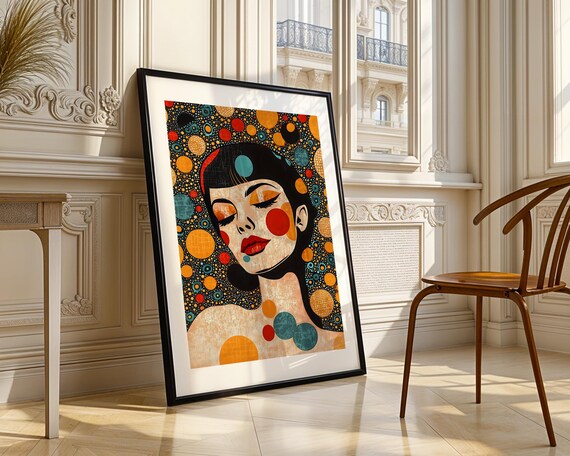 Pop Art Stylized Woman Face Colorful Polka Dot Fashion Art Print