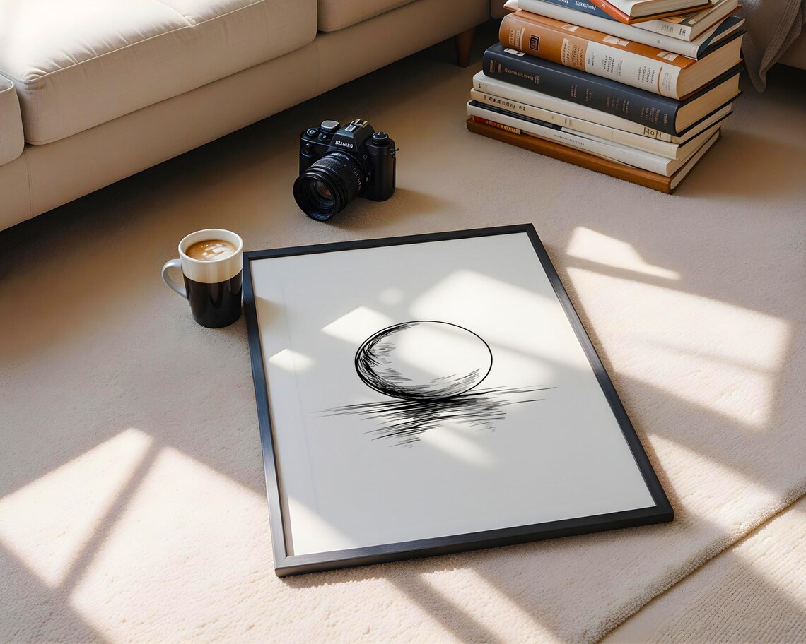 Sketched Ball Reflection Minimalist Line Art Circle Drawing Poster - Image 5