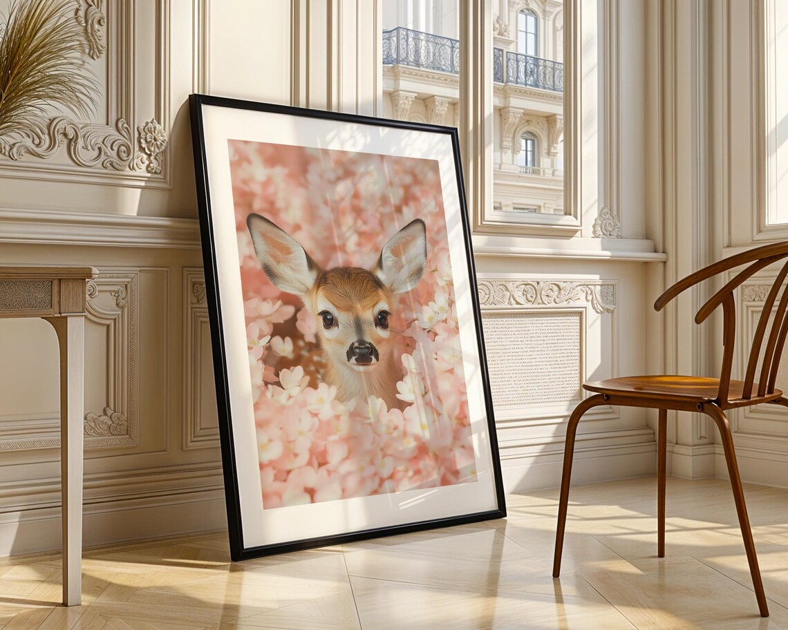 Baby Deer Among Pink Cherry Blossoms Cute Nursery Art Poster - Image 3