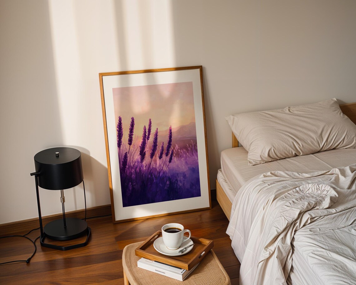 Lavender Flower Spikes Closeup Pink Sky Botanical Bloom Art Poster - Image 2