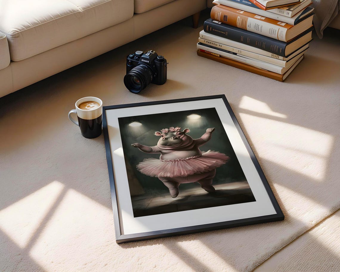 Hippo Ballerina In Pink Tutu Dancing Under Stage Lights Poster - Image 5