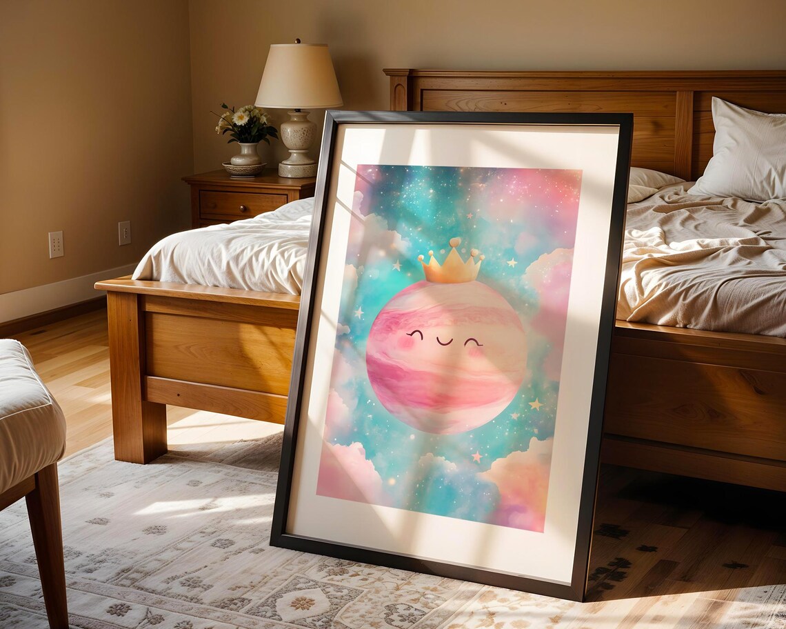 Cute Pastel Planet Crown Kawaii Space Kids Nursery Art Poster - Image 4