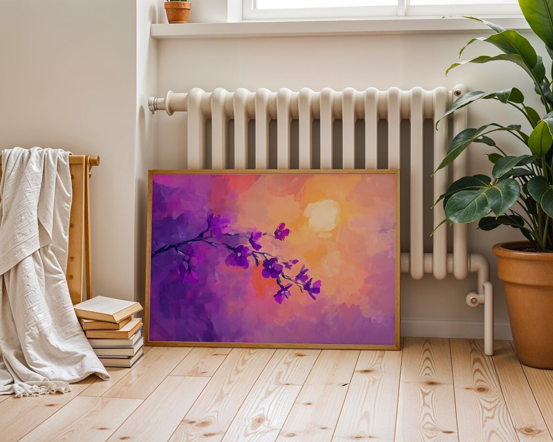 Abstract Purple Flower Sun Wall Art Print Oil Painting Vibrant Floral Botanical Nature Dreamy Modern Home Decor Living Room Bedroom Office - Image 4