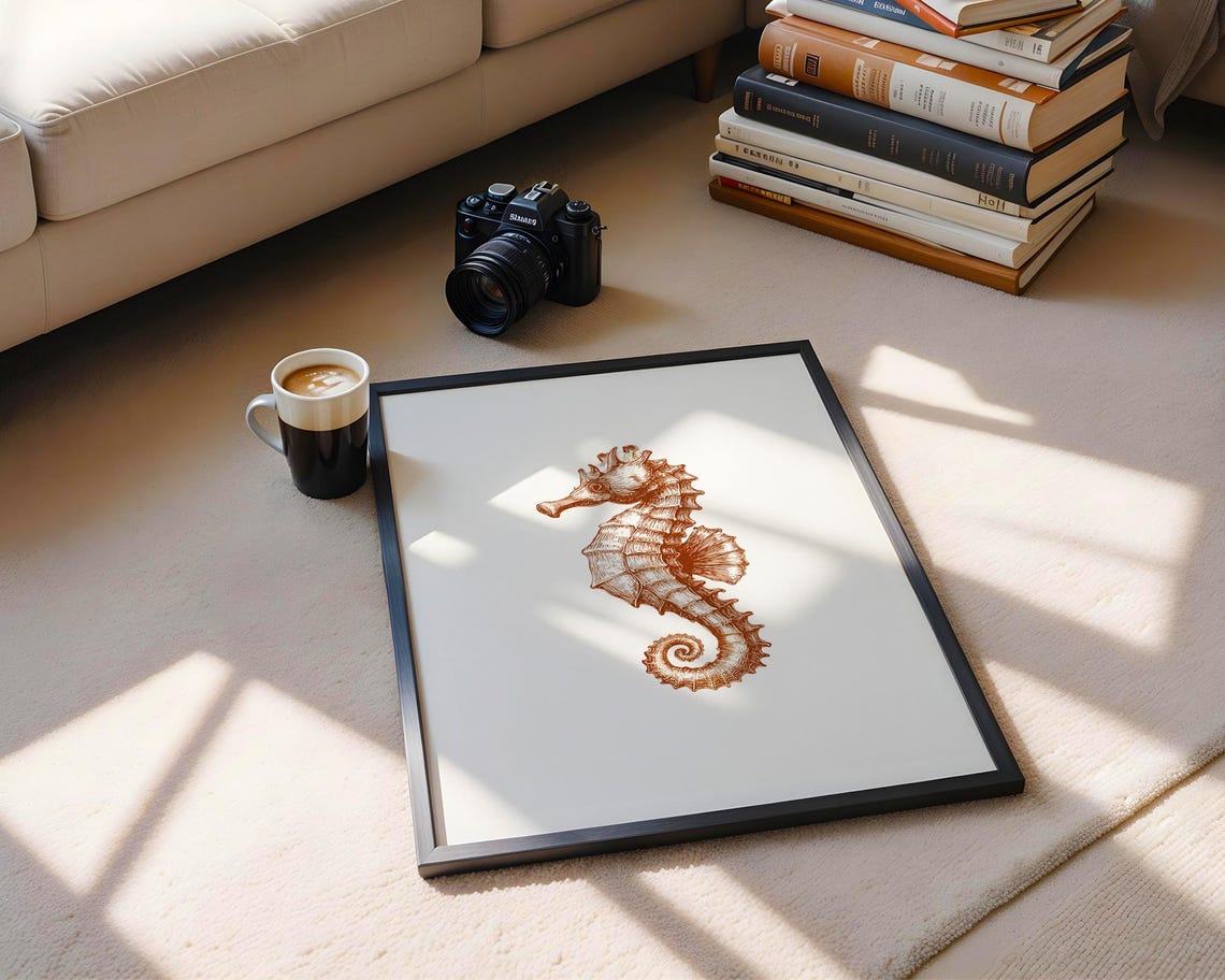 Copper Seahorse Vintage Engraving Ocean Life Illustration Poster - Image 6