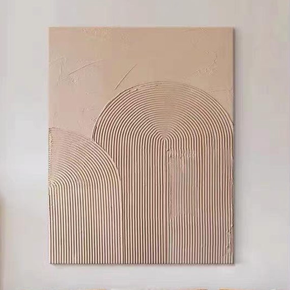 Beige Minimalist Wall Art Abstract Large Thick Textured Oil Painting Brown Loop Line Acrylic Art Custom Painting On Decor Gift