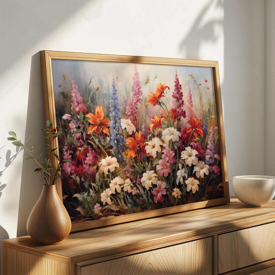 Colorful Wildflower Garden Oil Painting Vibrant Lilies Daisies And Lupines In Bloom Floral Nature Meadow Bright Flower Art - Image 4