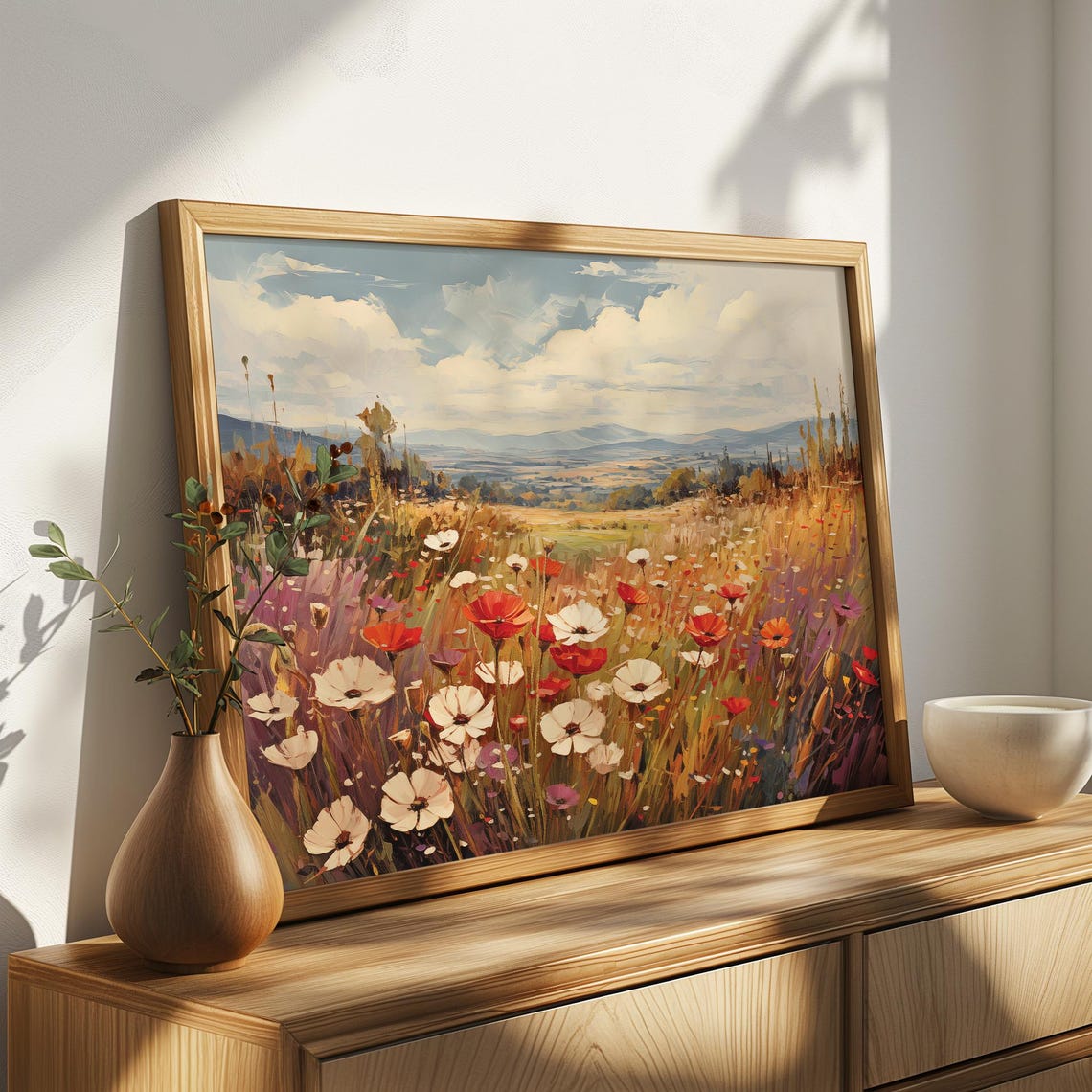 Golden Red Poppy White Daisy Field Bright Summer Meadows Poster - Image 4