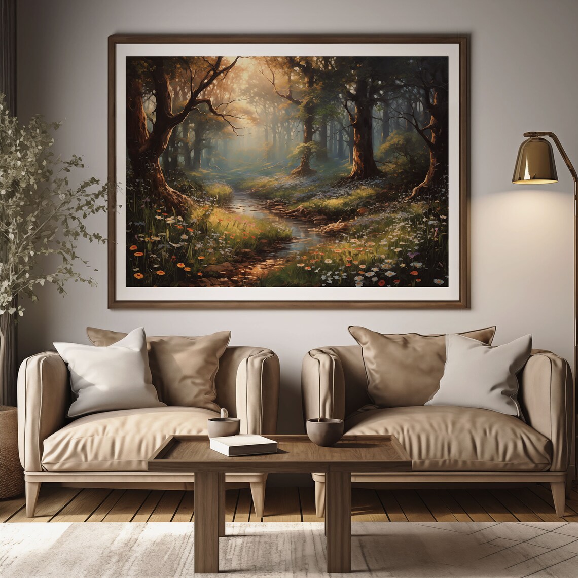 Enchanted Forest Stream With Wildflowers In Morning Mist Vintage Poster - Image 2