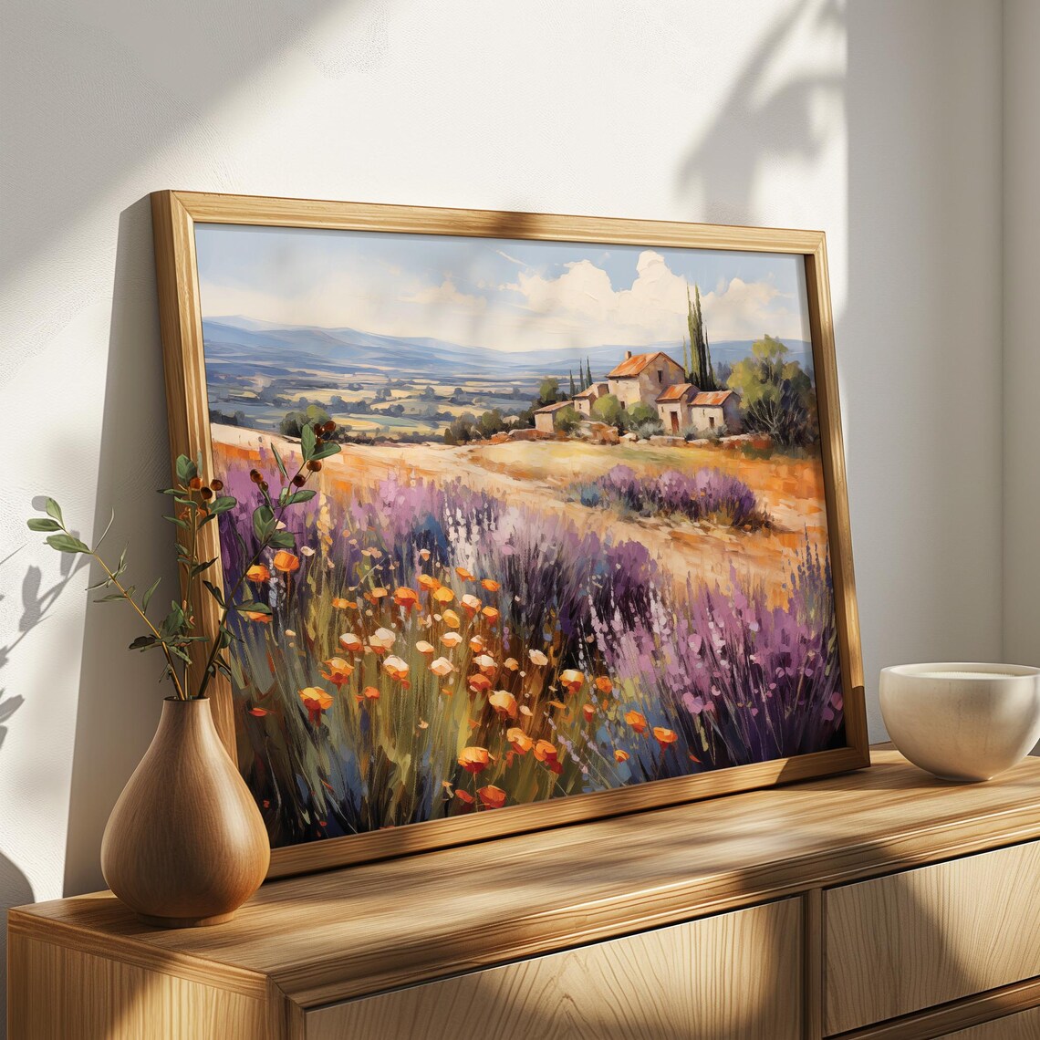 Mediterranean Farmhouse Among Lavender And Poppies Vintage Poster - Image 3