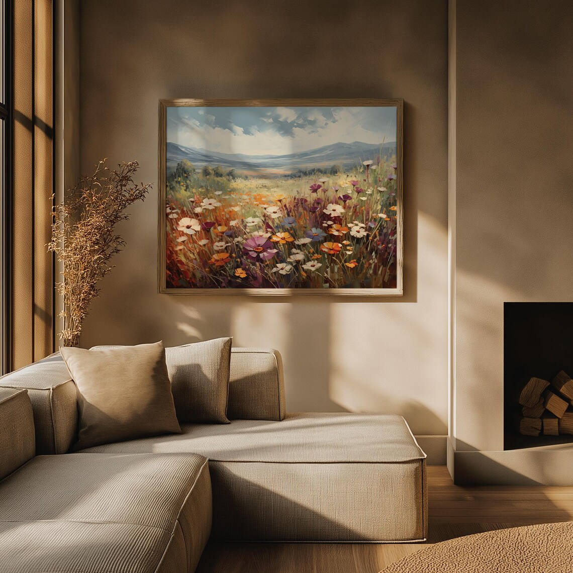 Colorful Wildflower Field Painting Mountain Meadow Nature Poster - Image 3