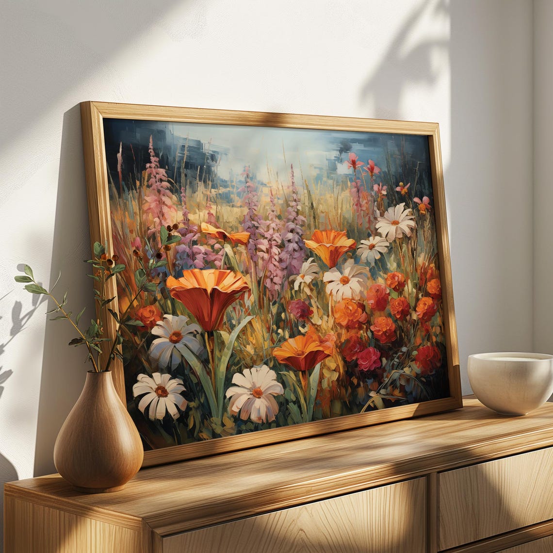 Vivid Orange Poppy Daisy Wildflower Field Against Deep Sky Poster - Image 4