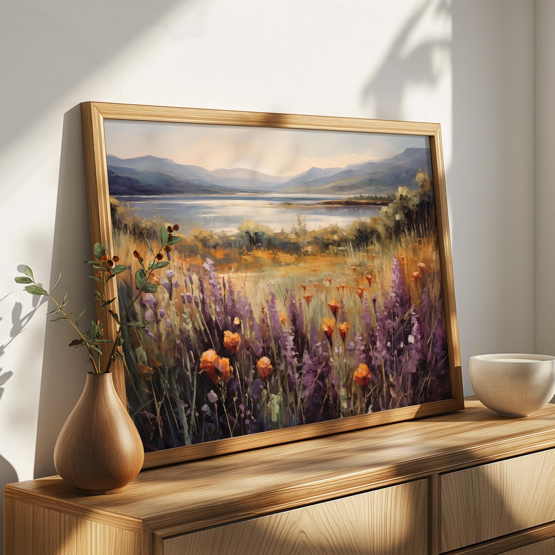 Mountain Lake Wildflower Field Lavender Poppy View Oil Painting Poster - Image 4