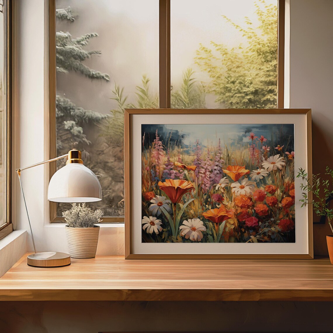 Vivid Orange Poppy Daisy Wildflower Field Against Deep Sky Poster - Image 3