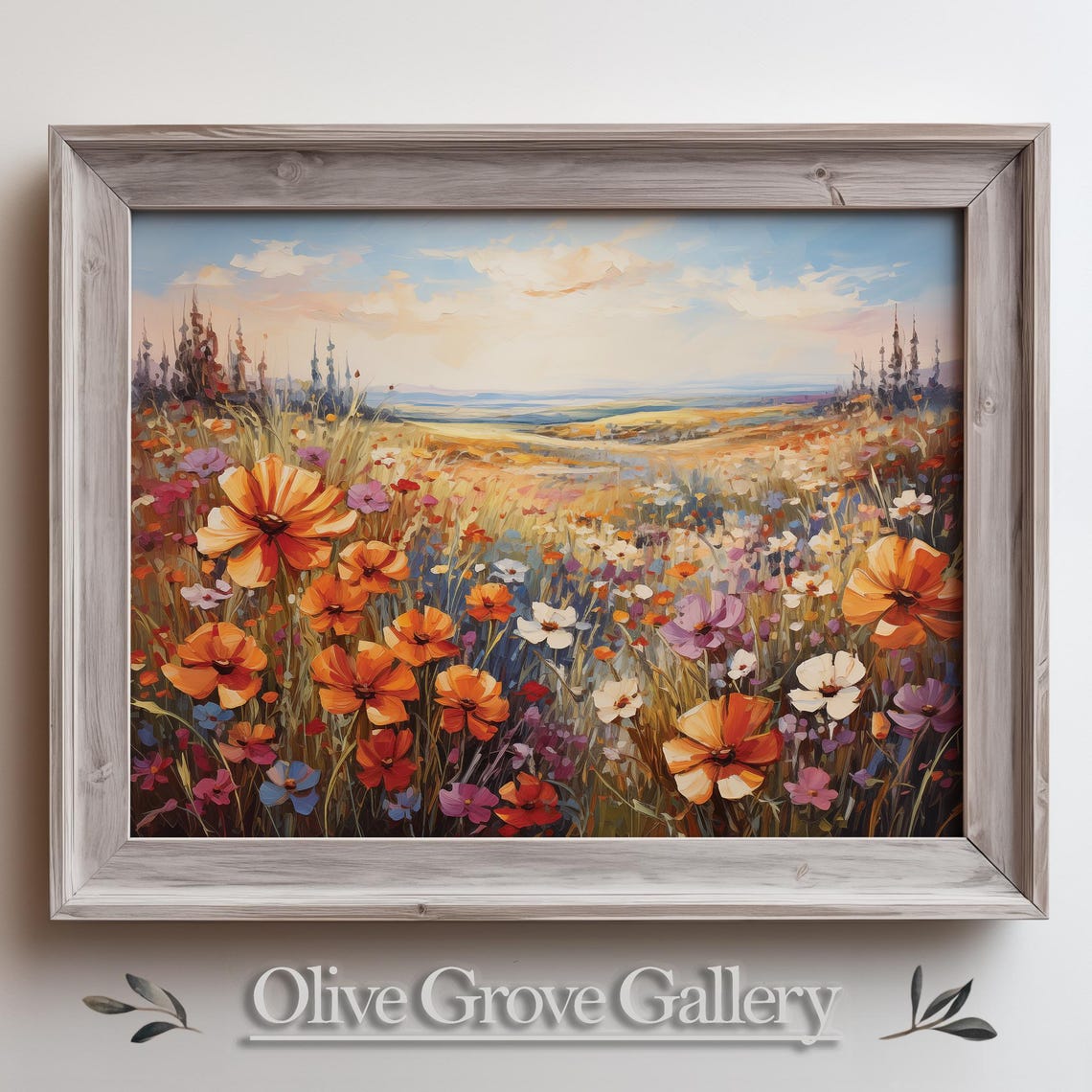 Vibrant Wildflower Meadow Oil Painting Colorful Floral Field Art Bright Nature Landscape Wildflower Wall Art Nature Inspired Decor