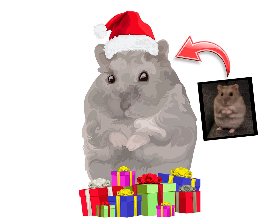 Custom Christmas Hamster Portrait in Santa Hat With Gift Boxes Poster