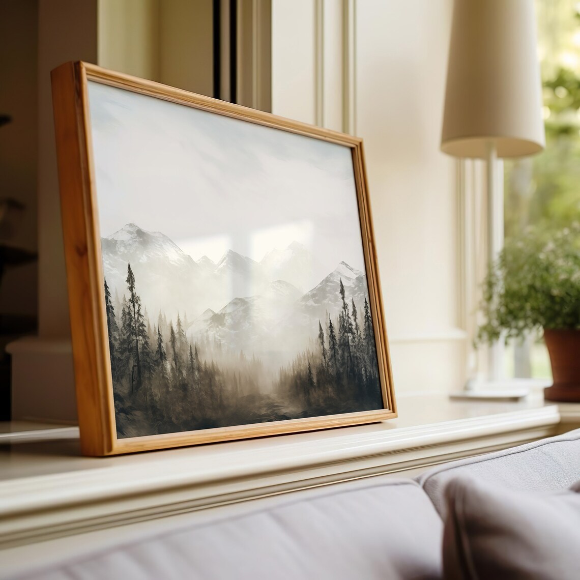 Vintage Mountains Rural Oil Painting Art Print - Image 2