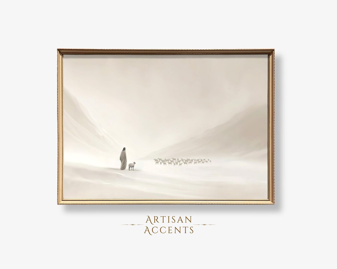 Jesus And The Lost Sheep Shepherd Minimalist Christian Faith Art Print