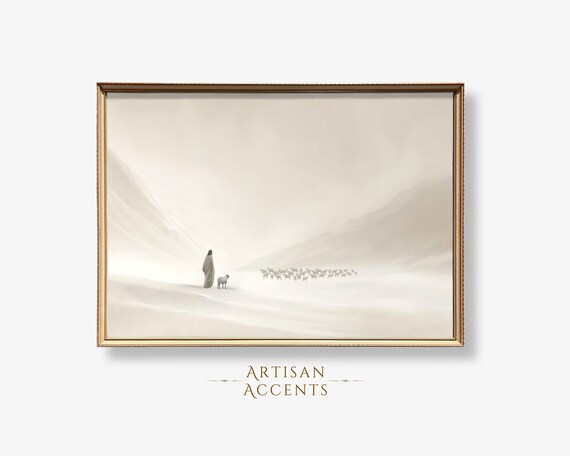 Jesus And The Lost Sheep Shepherd Minimalist Christian Faith Art Print