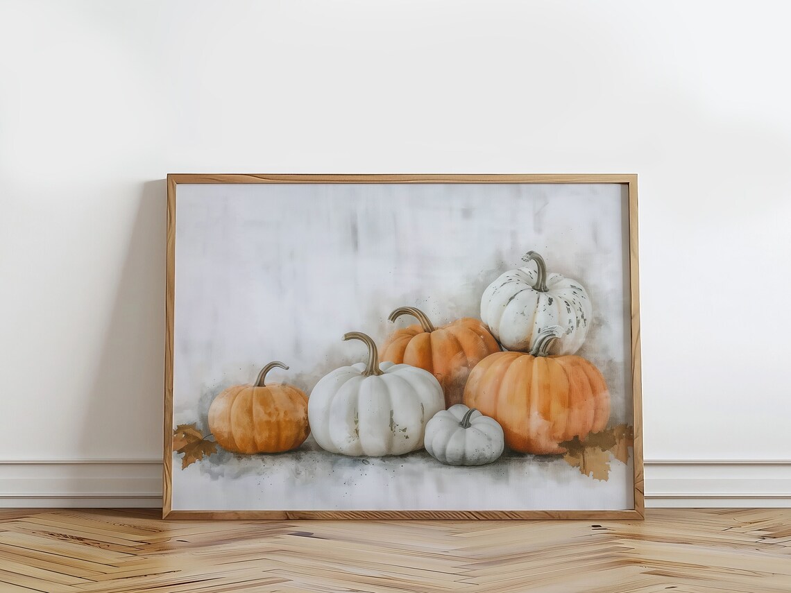 Autumn Pumpkins Harvest Cluster Watercolor Still Life Wall Art - Image 4