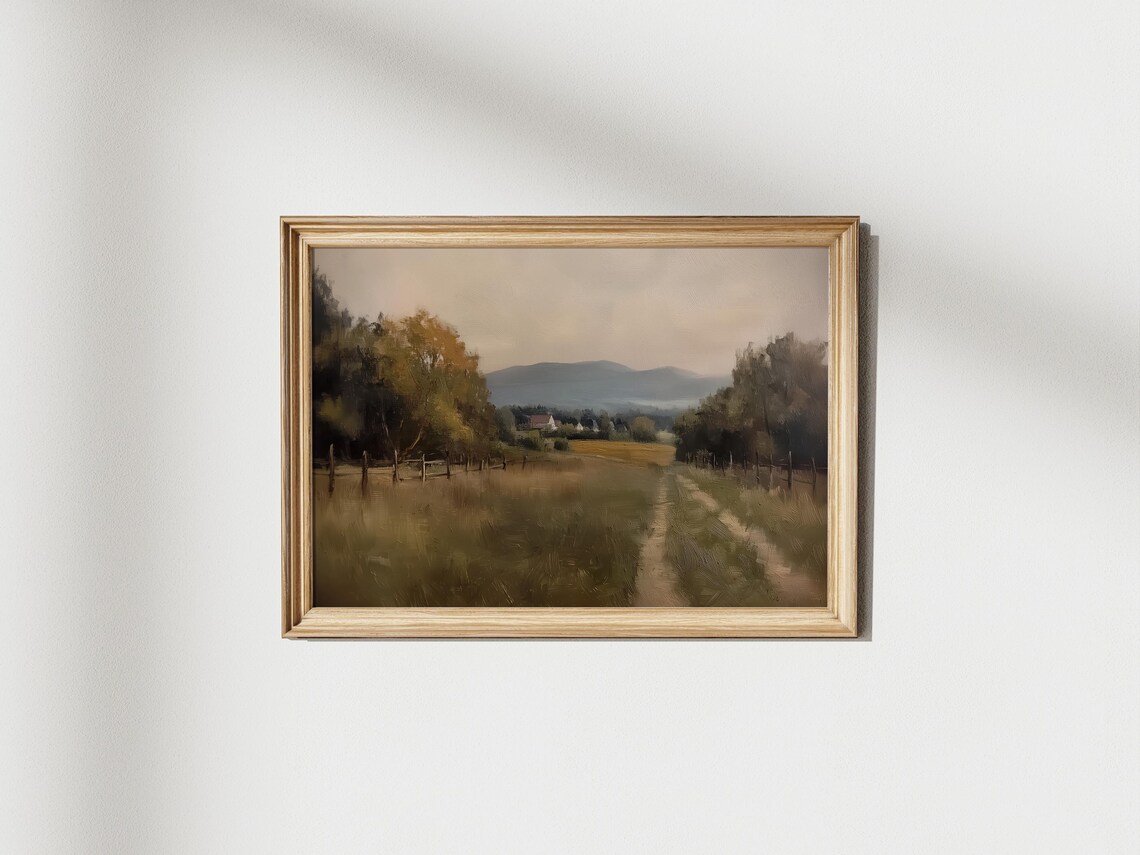 Country Road Through Golden Fields Vintage Countryside Painting Print - Image 5