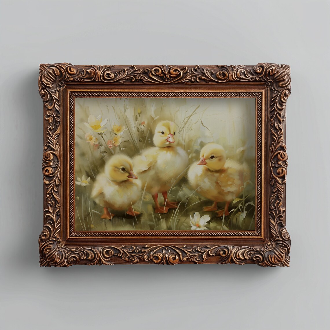 Baby Ducks In Spring Meadow Flowers Yellow Ducklings Nursery Art Print - Image 4
