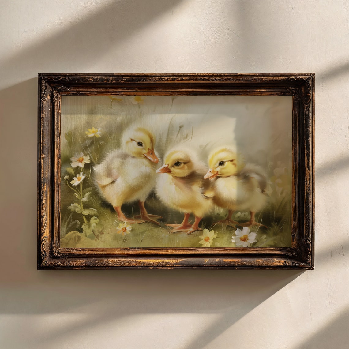 Three Baby Ducklings In Spring Wildflowers Cute Farmhouse Art Print - Image 2