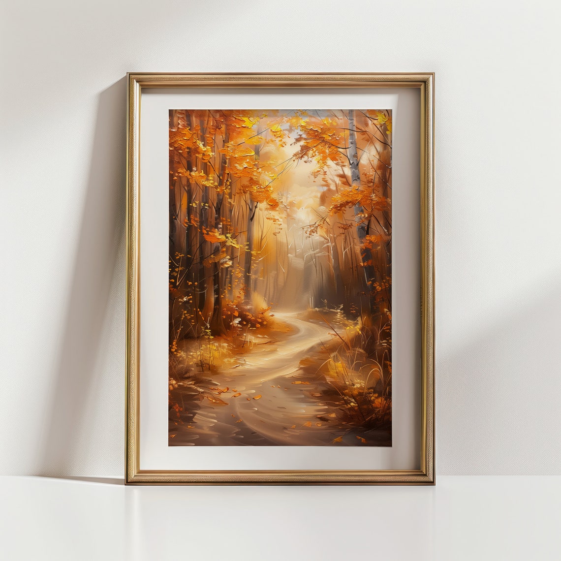 Golden Autumn Forest Path Sunlit Fall Trees Oil Painting Wall Art - Image 4