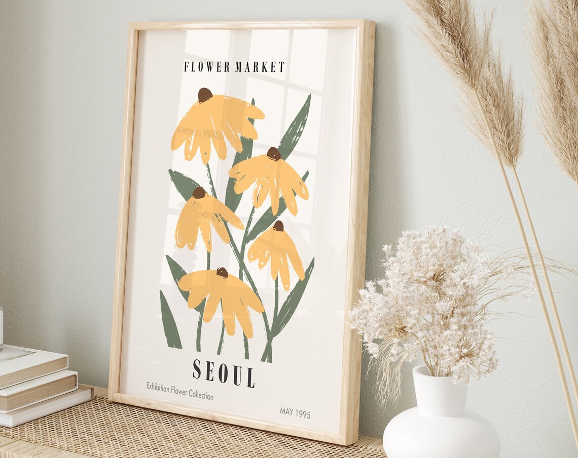 Seoul Flower Market Yellow Coneflowers Exhibition 1995 Poster