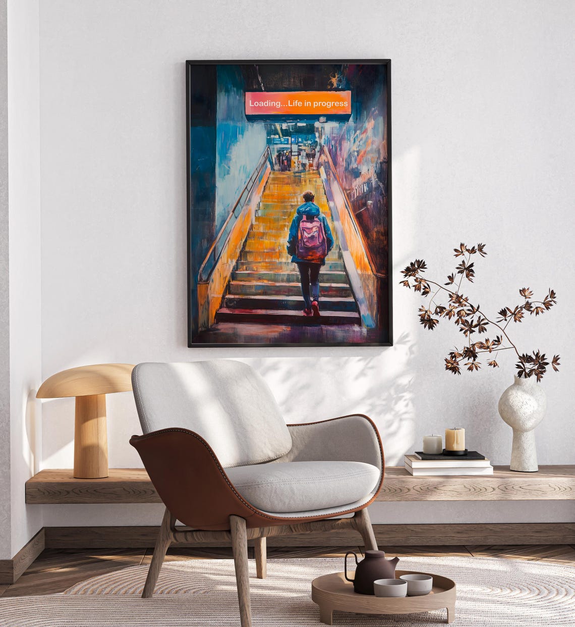 Loading Life In Progress Subway Staircase Motivation Painting Poster - Image 2