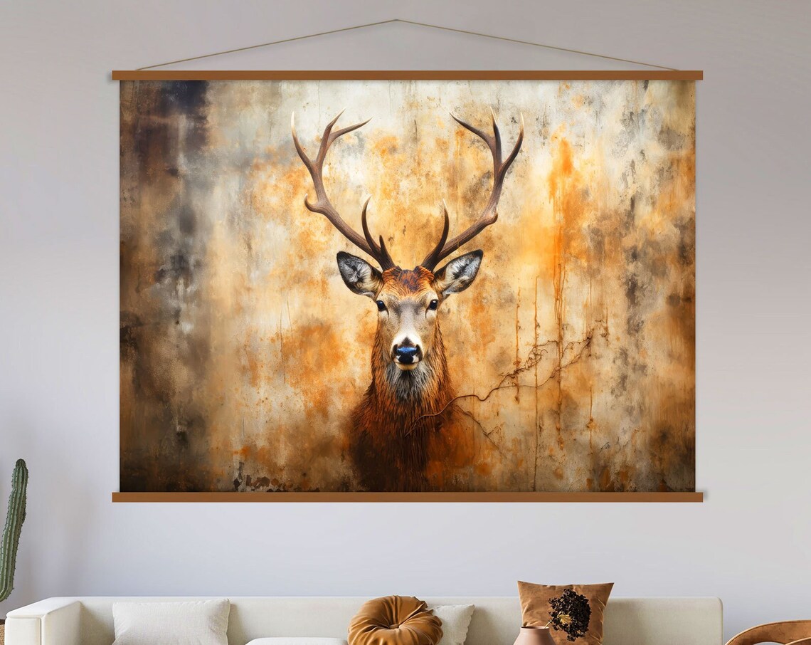 Light Sepia Stag Portrait Poster with Soft Rustic Textured Backdrop - Image 2