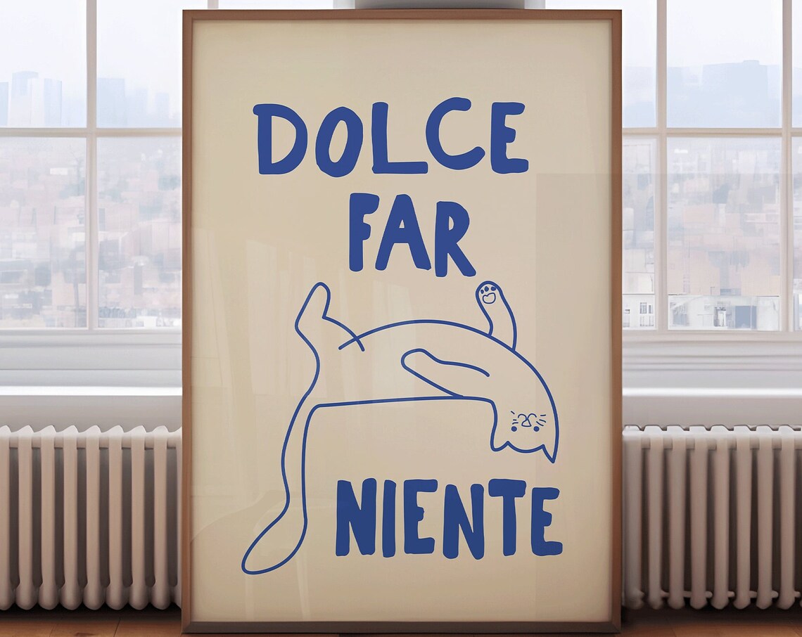 Dolce Far Niente Cat Lover Art Print, Neutral Decor